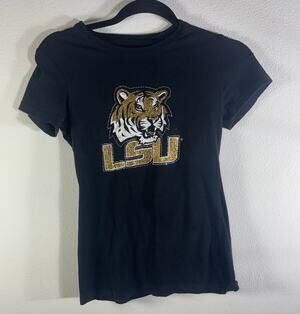Campus Couture LSU Tigers Rhinestone Graphic Tee Black Short Sleeve Women's S